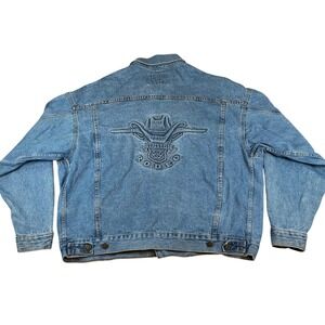 VTG American Born Winston Rodeo Denim Jacket Mens XL Blue Embossed Made in USA